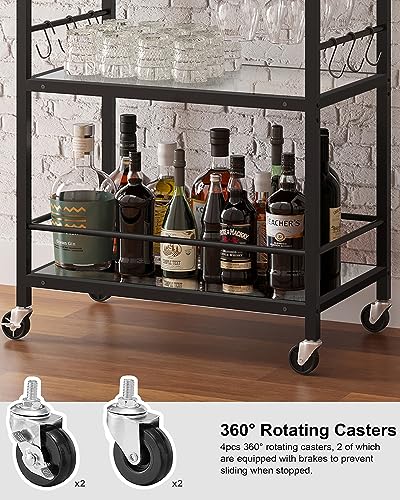 Bar Cart with 3 Mirrored Shelves (Black（3 Tier）)