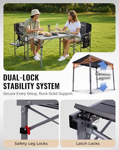 265 Lbs Folding Camping Table (4p - 42.1"×27.6" - 3 Adjustable Height)