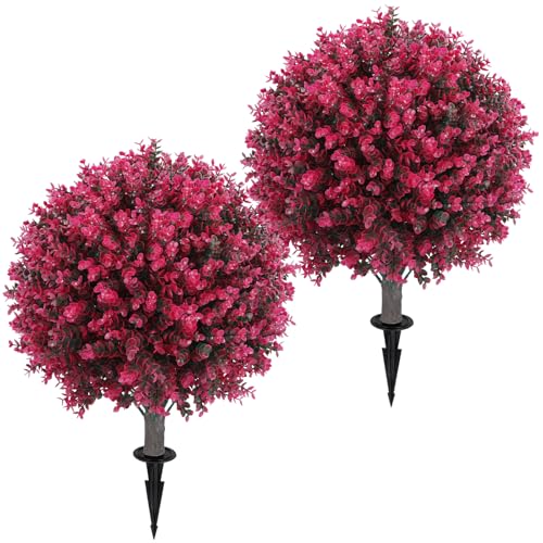 Set of 2 Artificial Red Eucalyptus Topiary Ball Tree (Red Eucalyptus)
