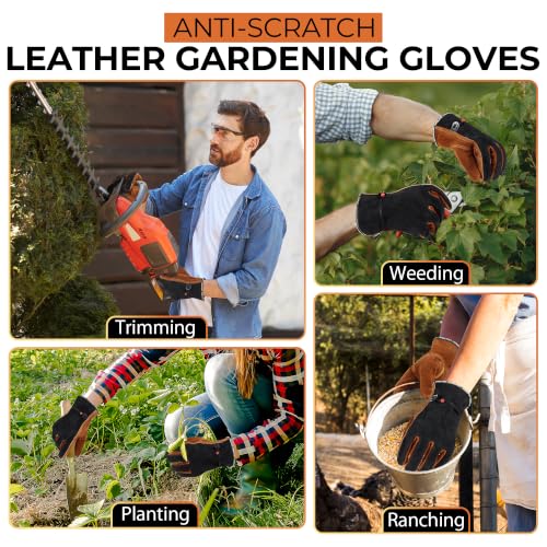 Leather Gardening Gloves (Coffee Brown (1 Pair) / Large)