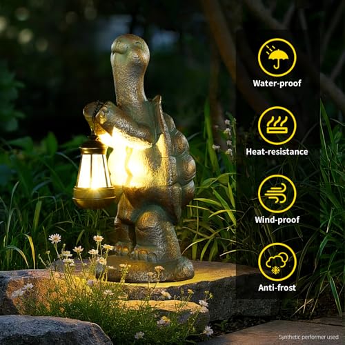 17 Inch Solar Turtle Garden Statue with LED Lantern Outdoor Decor (17in Solar Turtle)