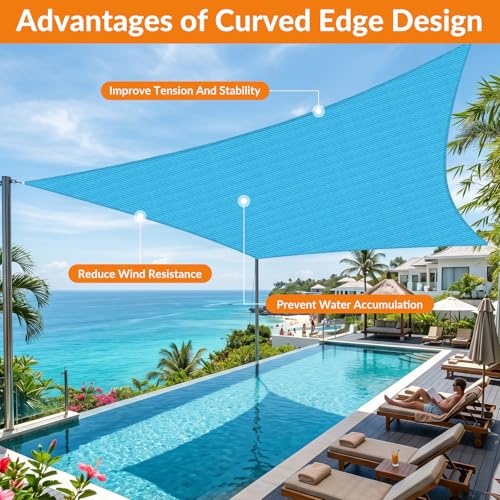 15'X16' Sun Shade Sail Turquoise Mix Curved Square Customizable (Turquoise Mix / 15'X16' custom)