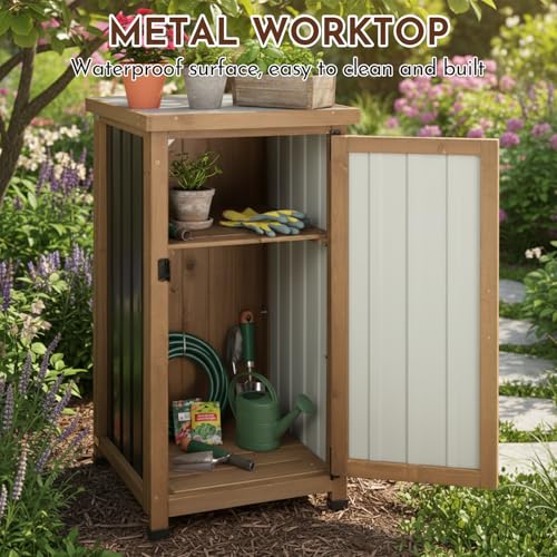Outdoor Storage Cabinet with Metal Worktop (Black / 18" x 18" x 34")