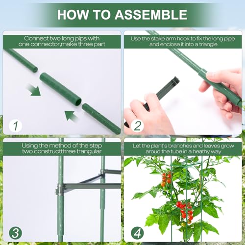 5 Pack Tomato Cages for Garden 48 Inch Metal Tomato Cages Heavy Duty Plant Supports Assembled Garden Trellis Stakes with Adjustable Snap Arm for Climbing Plant Vegetable (Green)