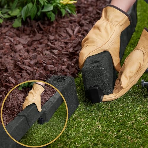 4' Rubber Cobblestone Flexible No Dig Landscape Mulch Border Edging with Anchoring Spikes for Lawns (2 Edgers)