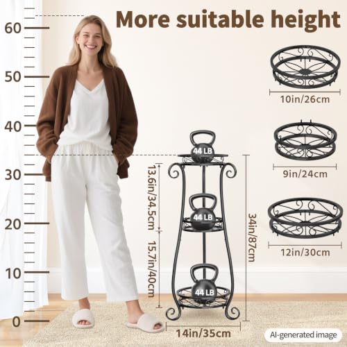 3 Tiers Metal Corner Plant Flower Stand Tall Indoor Outdoor (Black / 3 Tier)
