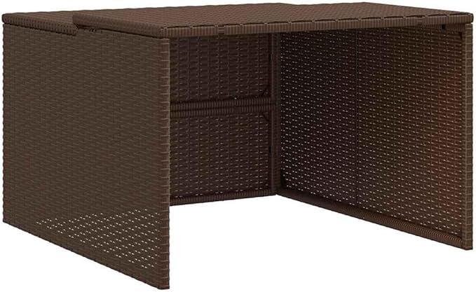 vidaXL Robot Mower Garage - Brown Poly Rattan, Weather- Storage Shed, 33.9"x35.4"x20.5"/22.4" for Garden Robotic Lawn Mower