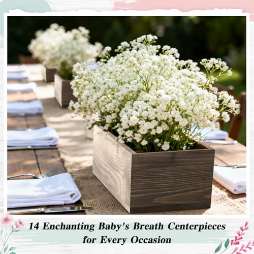 12 Set Wood Boxes for Centerpieces 12x4 Inch Rectangle Wooden Planter Box Rustic Wooden Planters with Removable Plastic Liner Floral Foam Blocks for Christmas Wedding Home Garden Decor (12 X 4 Inch / Brown)