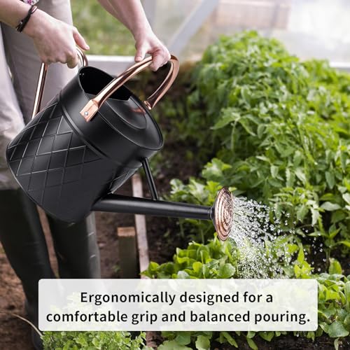 1.75 Gallon Outdoor Metal Watering Can for Garden Plants (Black)