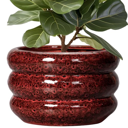 Ceramic Planters for Indoor Plants (13 Inch / Leopard Print Red)
