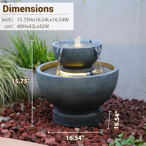 Small Modern Outdoor Water Fountain with Led Lights (15.75H-GRAY / 15.75h-gray)