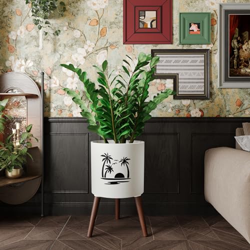12Inch Planter Pot with Stand (White & Black Palm / 12 Inch)
