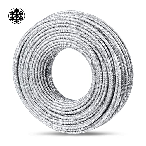 3/16" Cable, 100 ft PVC Coated Steel Cable with 7×7 Strand Core (100 Ft)