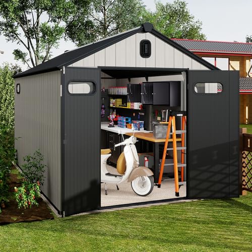 Domi 8x13.5FT Outdoor Resin Storage Shed with Transparent Windows & Louvered Vents (8x13.5FT)