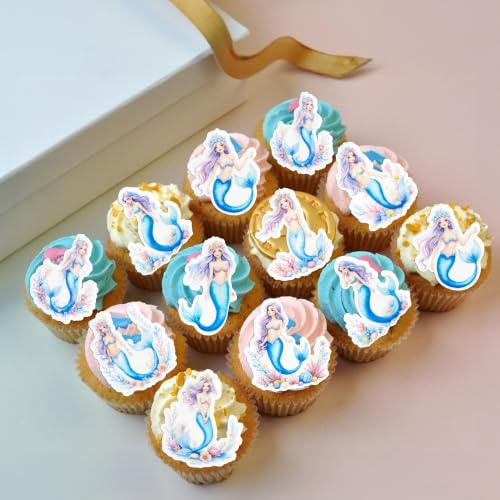 54Pcs Edible Colorful Mermaid Cupcake Toppers Mermaid Cupcake Picks for Under The Sea Party Decoration Baby Shower Girls Mermaids Birthday Ocean Theme Bridal Shower Wedding Supplies (Blue Purple)