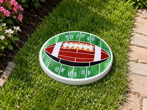 MSS007 Tiffany Style Stained Glass Mosaic Decorative Stepping Stone for Patio Yard Pathway Décor (12" Round / Football)