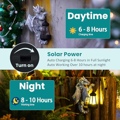 Dragon Tree Hugger with Solar Lantern Garden Statue 2 (Gray)