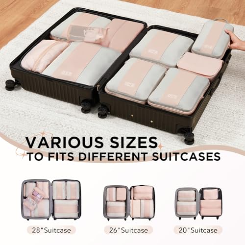 10 Set Compression Packing Cubes for Travel Gifts Mom Women (Beige)