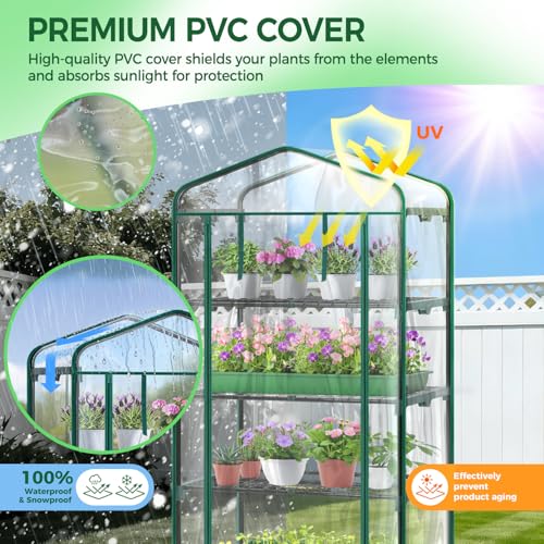 Mini Greenhouse for Indoor Outdoor with Wheel (Clear / Large)
