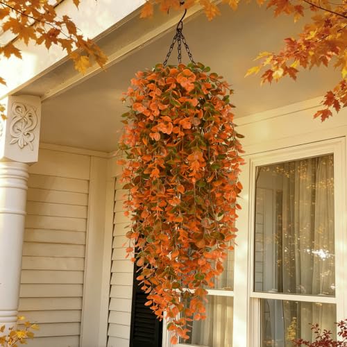 4Pcs Fake Hanging Plants (Orange Eucalyptus Vines / 4Pcs Plants)