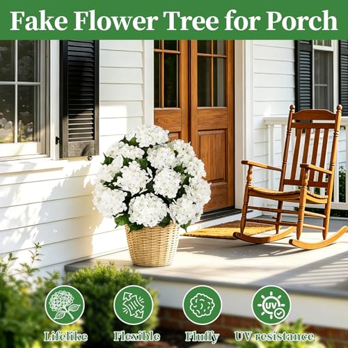 2 Pack 33" Artificial Topiary Ball Trees with White Hydrangea (White Hydrangea)