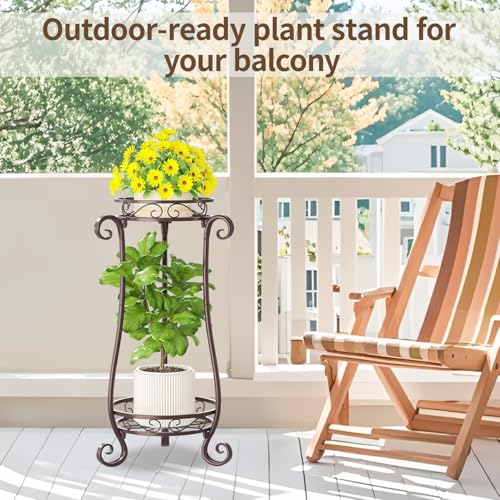 Metal Corner Plant Flower Stand Tall Indoor Outdoor (Vintage Bronze / 2 Tier)