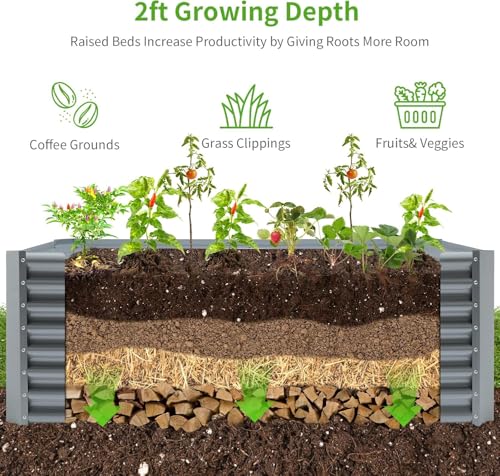 2 Pack 6×3×2 ft Galvanized Metal Raised Garden Bed (Modern Grey / 6×3×2ft)