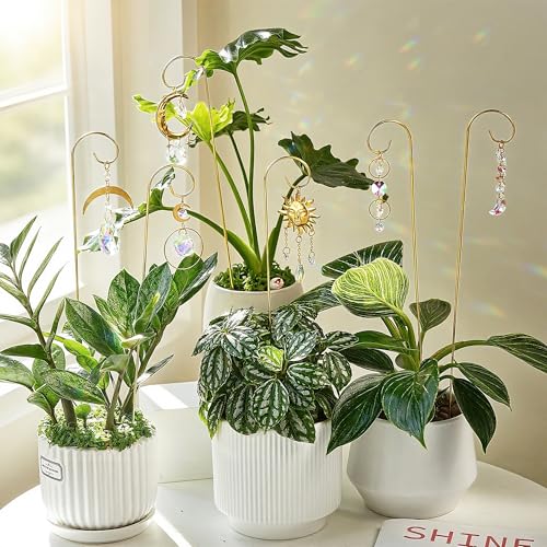 6PCS Small Trellis with Crystal Sun Catchers for Mini Potted Plants Gifts (6 Count)
