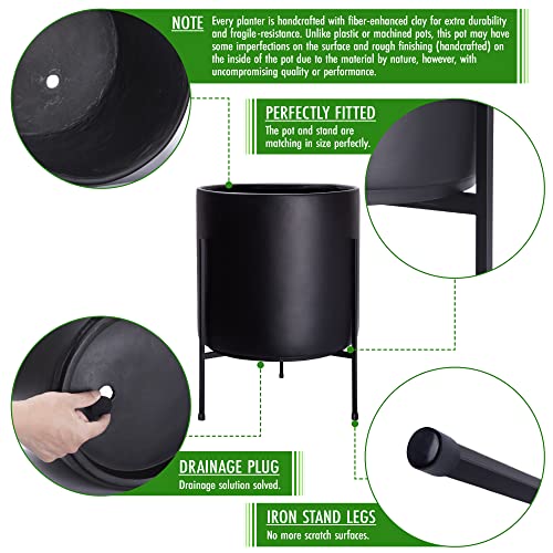 Cylinder Planter Pot with Metal Stand (XX-Large 16 Inch / Black)