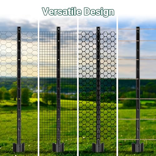 Metal Fence Posts 4 FT Black (Black / 4FT-10Pack)