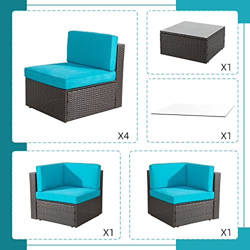 7 Pieces Patio Furniture Sets Outdoor All (Blue / 7 pcs)