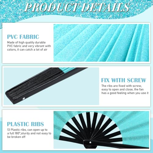 2 Packs Large Folding Hand Fans (Glitter Purple Blue)