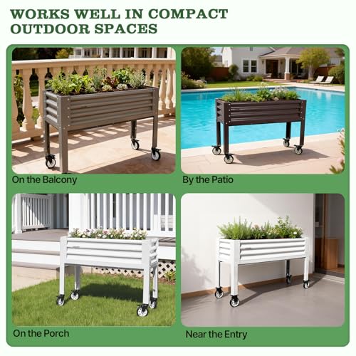 Anleolife Rolling Elevated Raised Garden Bed with Wheels (48x18x35 in / Cafébronze)