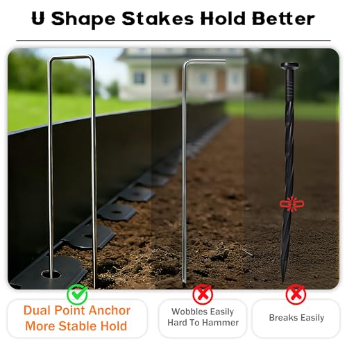 Landscape Edging 4 Inch Tall No Dig Garden Edging Border 33FT with 30 Metal Stakes (Black / 33FT Border)
