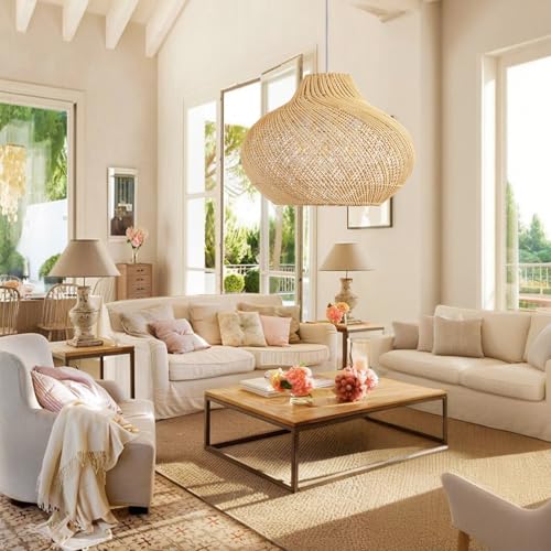 18.9" Rattan Pendant Light (Metal+Rattan / 18.9" 3-Light)