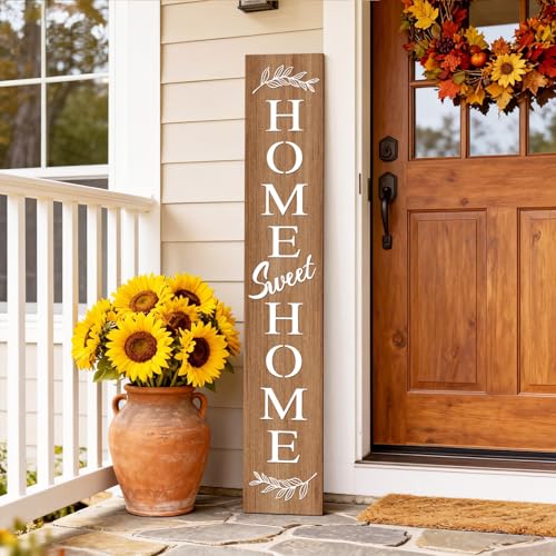 Farmhouse Wooden Welcome Sign Stand for Front Door (Natural Board / 7.8" x 47.2" / Basic Design-Single Side)