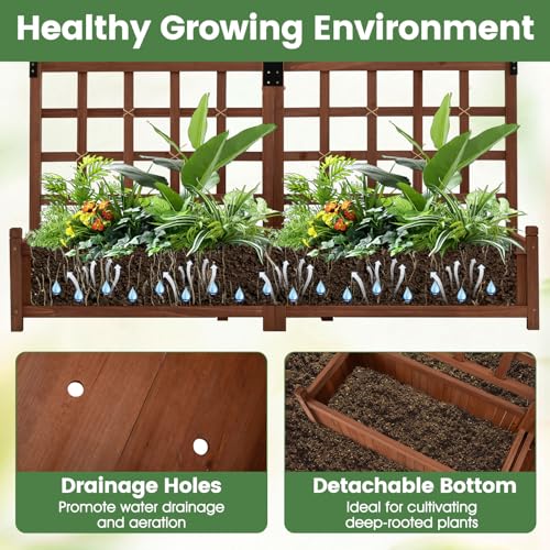 Wooden Raised Garden Bed with Trellis (Brown / 57"Lx13"Wx59"H)