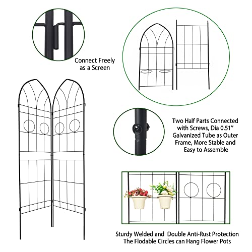 4 Pack Metal Garden Trellis 78.7" H Garden Fence Rustproof Trellis for Climbing Plants Support Roses Flower Outdoor Lawn Black (4 Count)