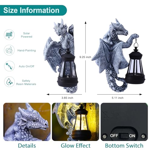 Dragon Tree Hugger with Solar Lantern Garden Statue 2 (Gray)