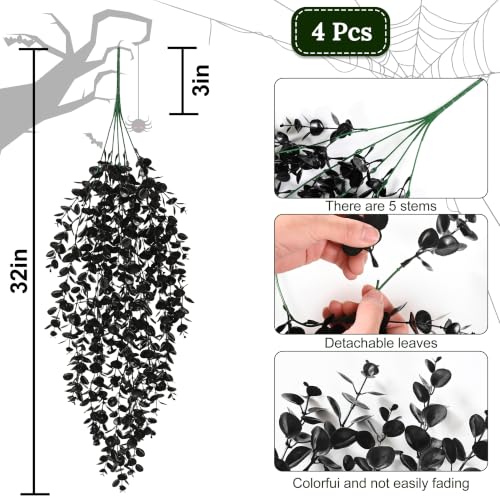 4Pcs Artificial Hanging Plants (Black Ivy / 4Pcs Plants)