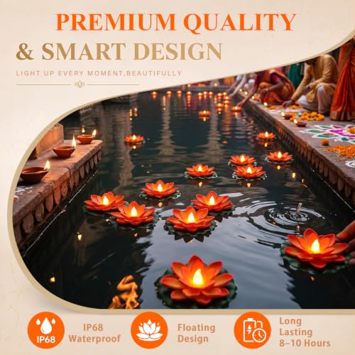 24 Pcs Floating Lotus LED Lights (Orange / 3.94 Inch)