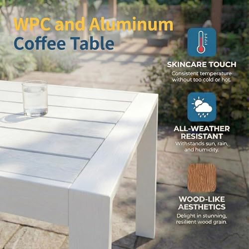 Aluminum Patio Furniture Set for All Weather (Light Grey / Loveseat+Wood Top Table)