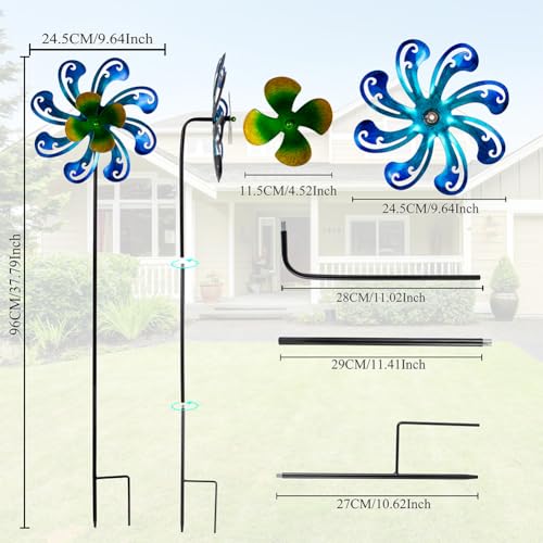 2 Packs 10" Outdoor Metal Wind Spinner (2-Blue)