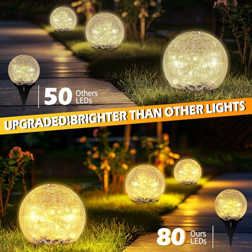 Garden Solar Ball Lights Outdoor Waterproof 80LED Cracked Glass Globe 5.9'' (5.9 Inch)
