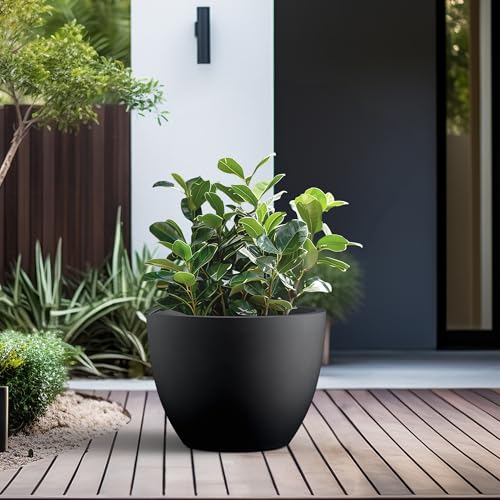 Black Concrete Planter 13" Tall All (Burnished Black / 17.3"Dia x 13"H)