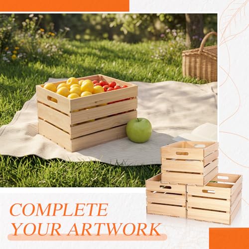 3 Pack Large Wood Crates Box for Storage 12 x 10 x 8 Inch Unassembled Wooden Milk Crates with Handle Decorative Nesting Box for Display Rustic Decor DIY Office Home Retail Art Craft (Wood / 12 Inch)