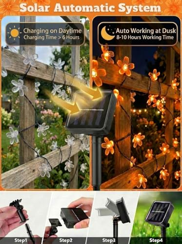 Solar Flower String Lights Outdoor Waterproof Fairy Lights (Orange / 1 Pack)