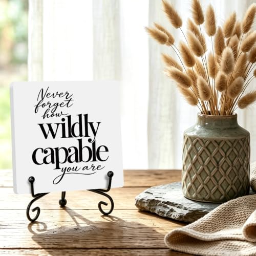 Motivational Quote for Home Office Book Shelf Table Decor 6.3x6.3 Inch 04 (Multicolor 1703 / Wooden sign with iron frame（6.3 x 6.3 inches）)