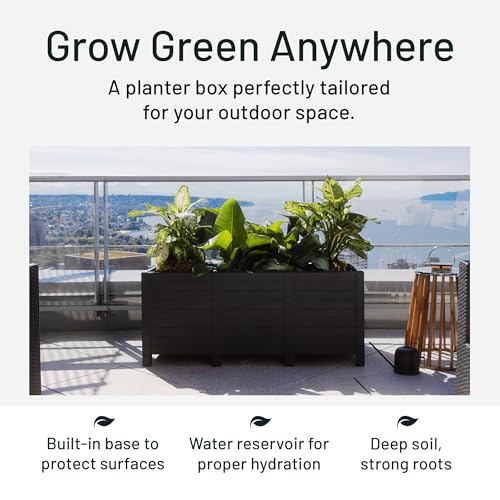 17-Inch x 48-Inch Raised Garden Trough Box with Tool-Free Connect System and Crafted from Recycled Materials, for Patios or Decks, Black (Black / Trough)