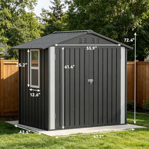 Outdoor Storage Shed with Window (Light Grey / 6'*4')
